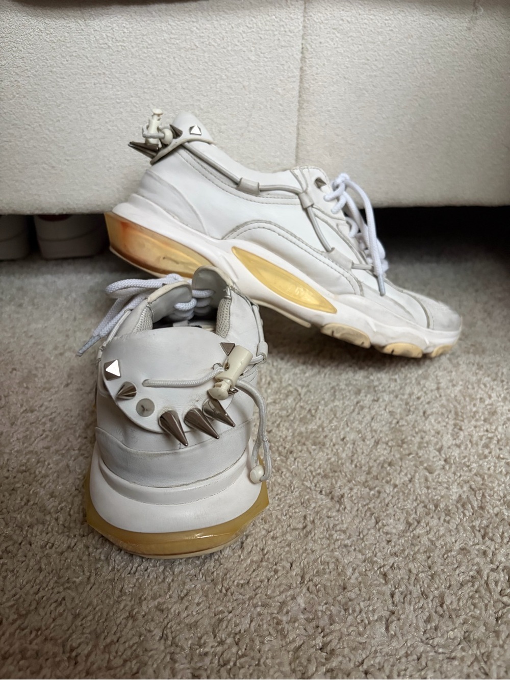 COPY Valentino White Leather Chunky Sneakers with Stud Detail